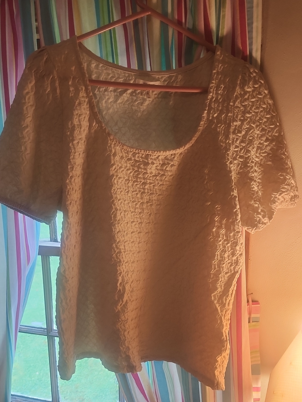 Maurices Cream Textured Scoop-Neck Short Sleeve Top